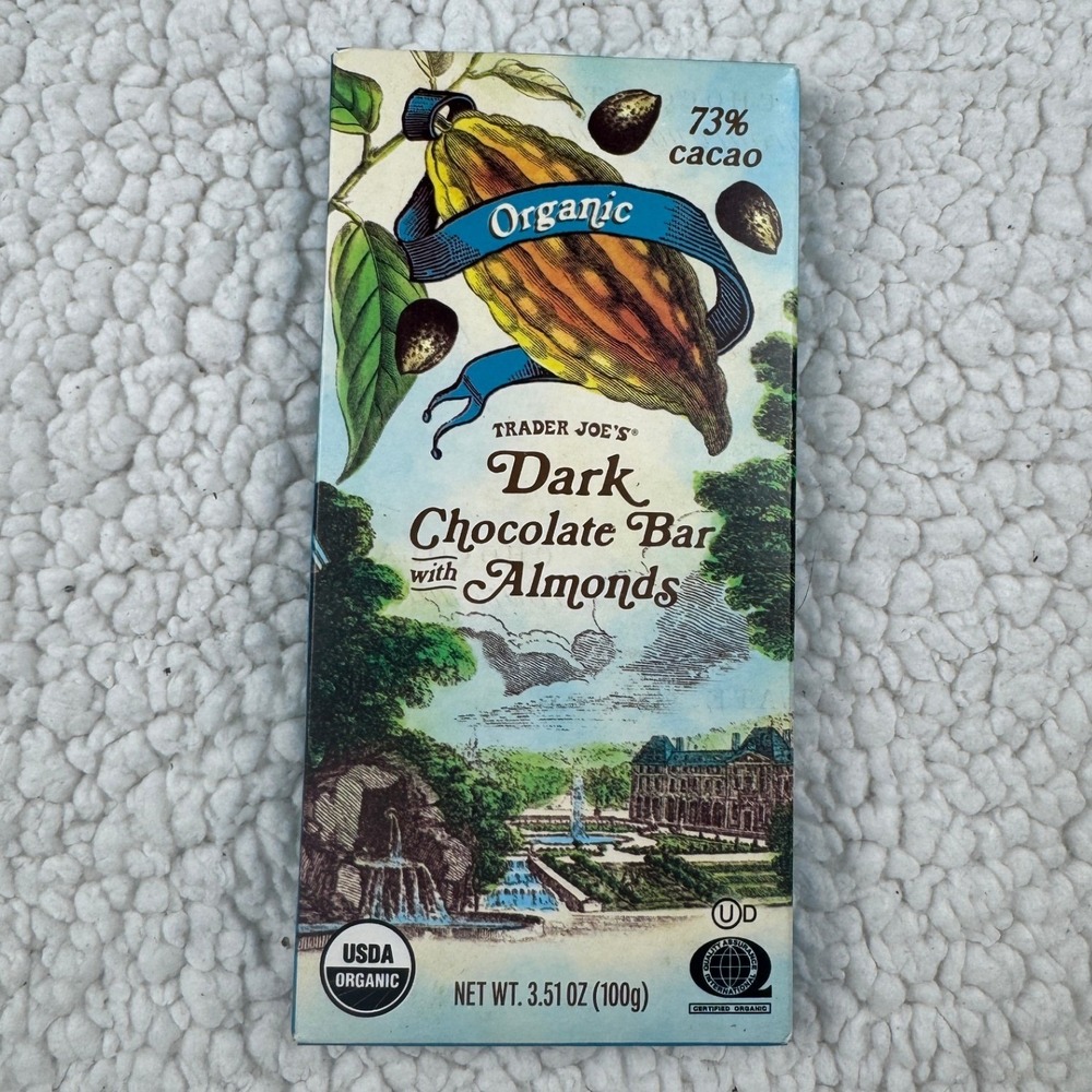 Trader Joes Organic 73% Cacao Dark Chocolate Bar with‎ Almonds 3.51oz 100g 90725